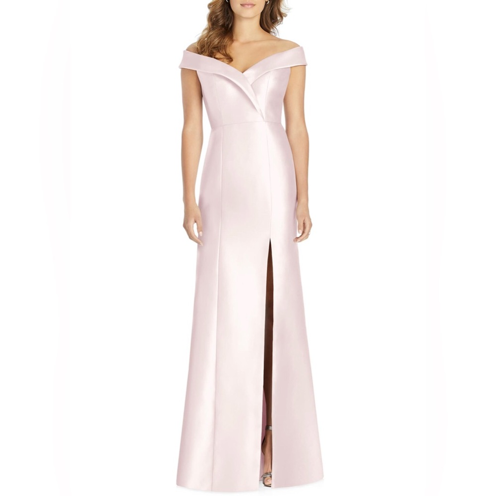 Alfred Sung Off the Shoulder Gown Dress Blush Light Pink 4 Bridesmaid